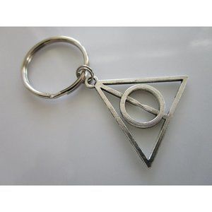 Silver tone Fantasy Wizard triangle circle charm - harry wizard key chain charm